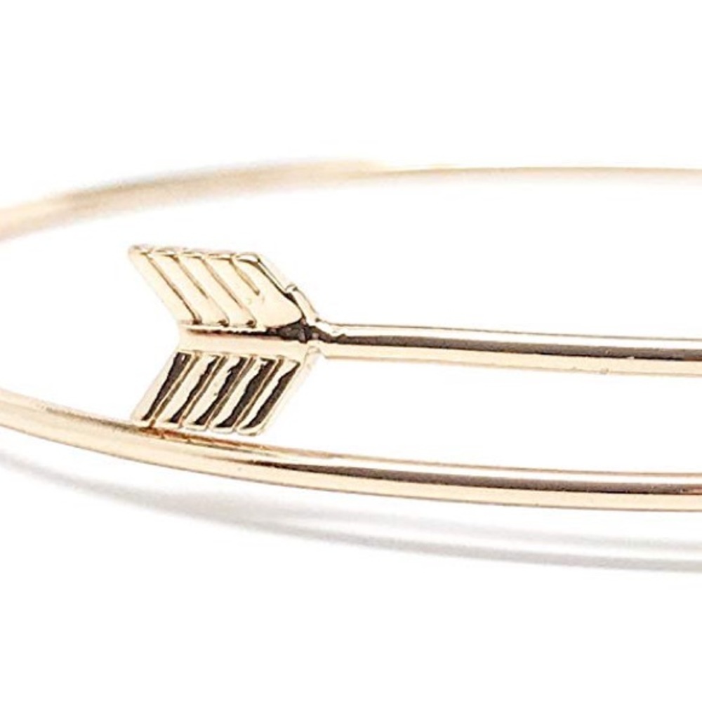 💝 Dainty 14k Gold Plated Arrow Bangle Bracelet - Picture 4 of 6